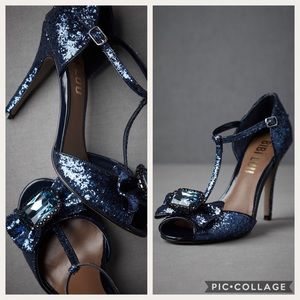 NWOT Anthropologie blue glitter heels